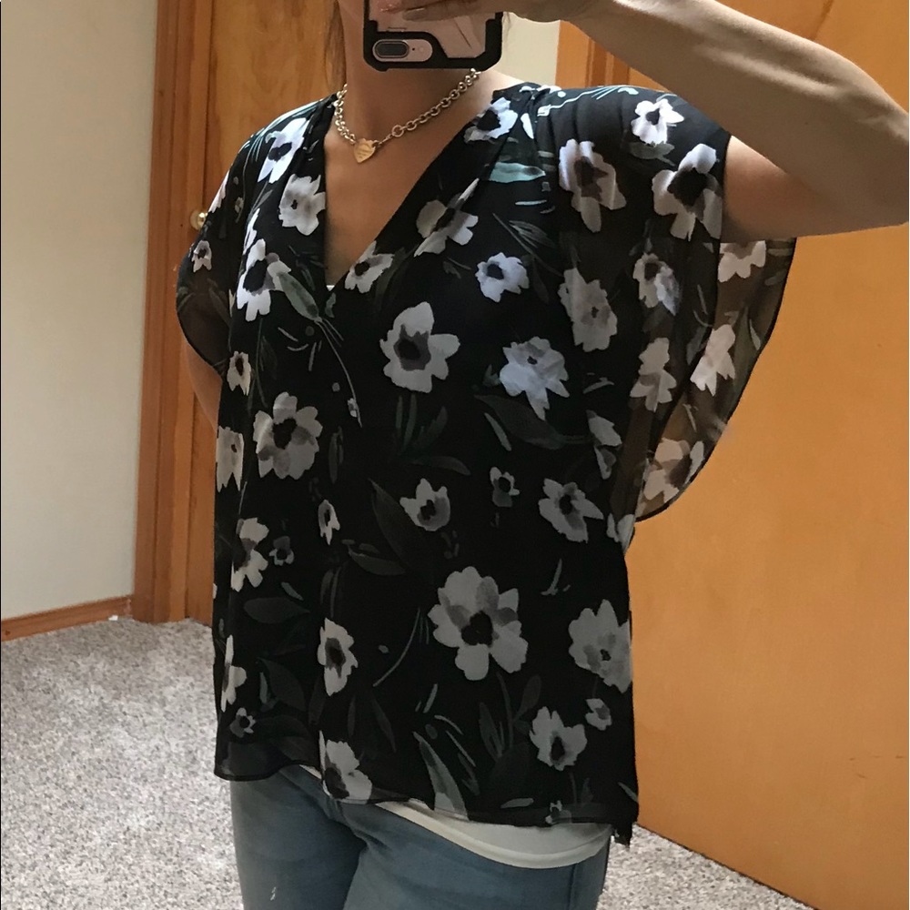 NWT Bebe black floral blouse